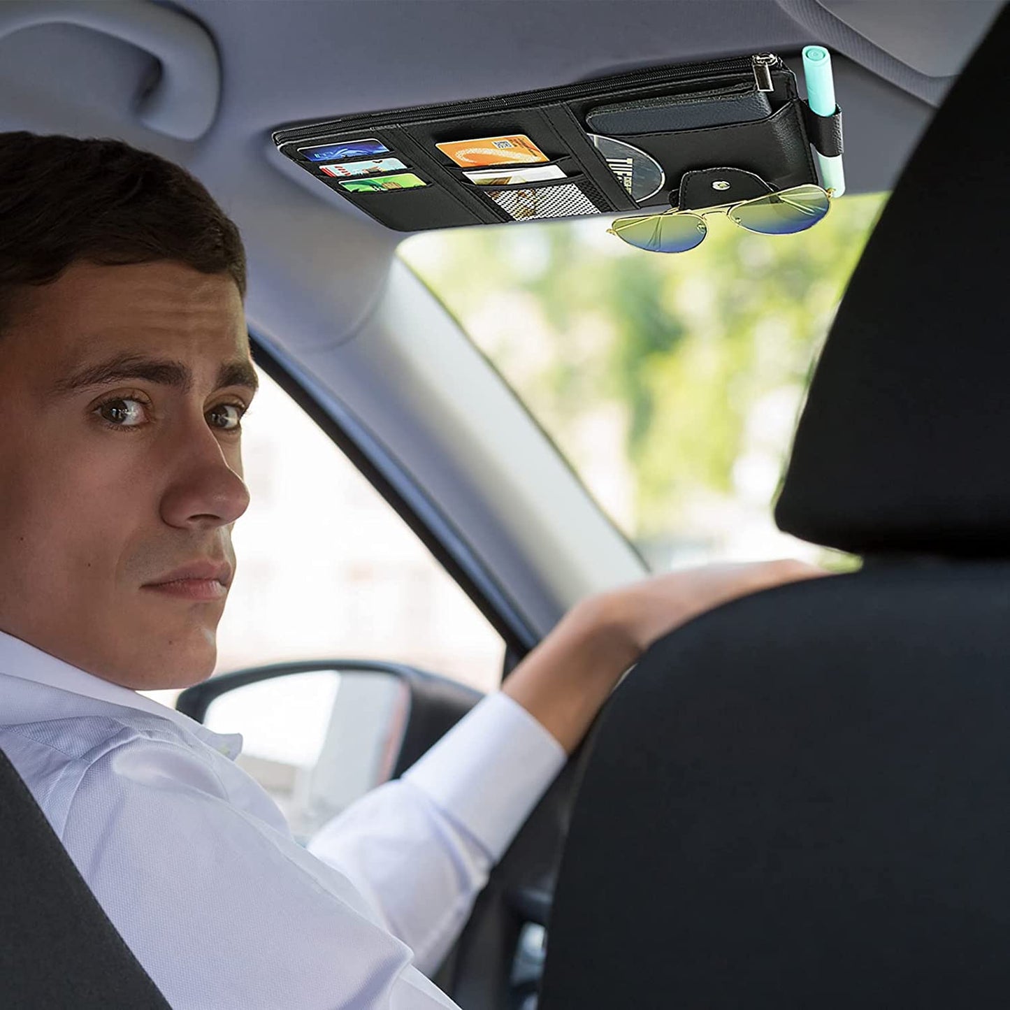 Car Visor Organizer Sun Visor Organizer for Car Pens, Sunglasses and Document Pockets (Black) zeetas