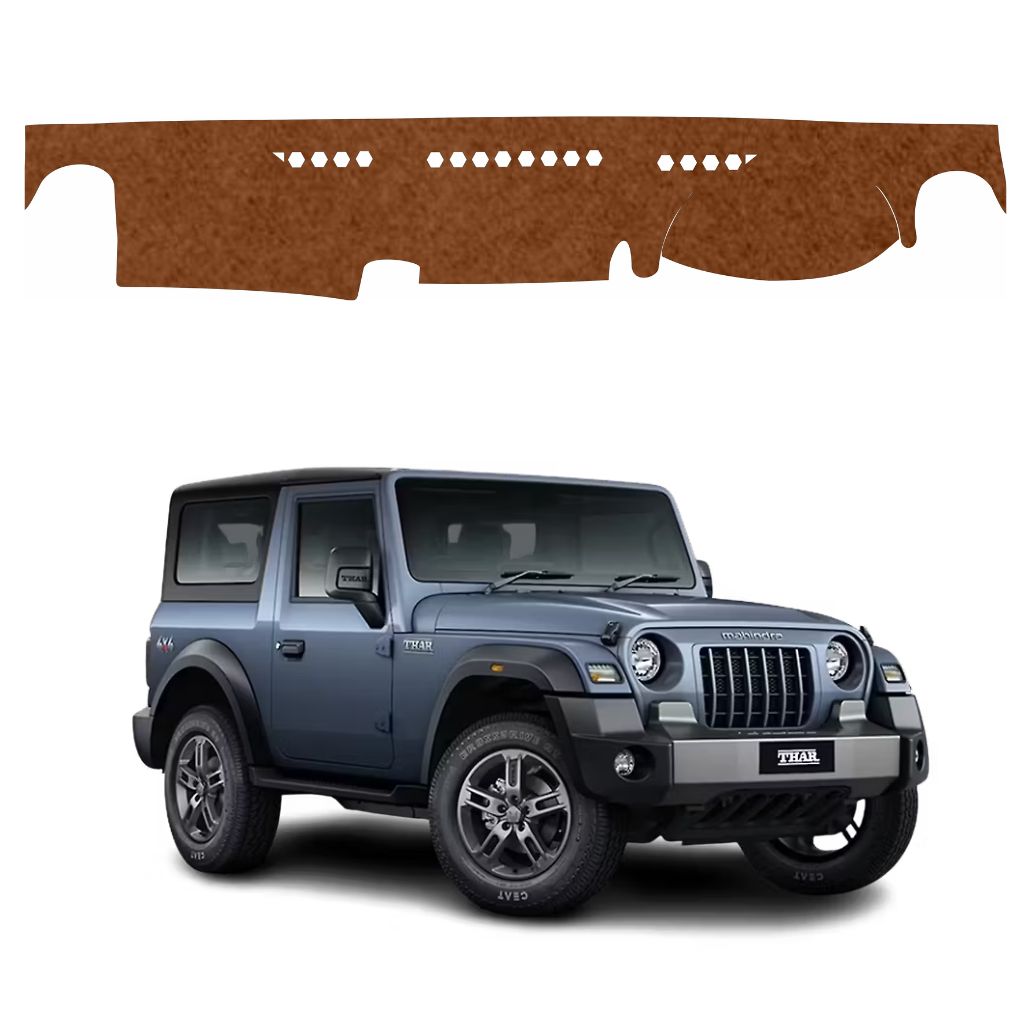 ZEETAS Mahindra Thar 2020 To 2026 Car Dashboard Cover Brown Color Custom Fit Anti-Slip UV Protection Dashboard Mat