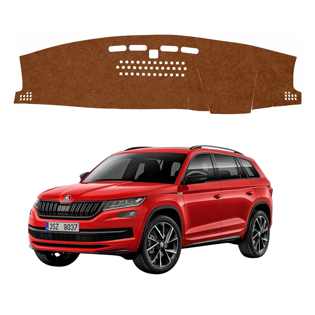 ZEETAS Skoda Kodiaq 2018-2025 Car Dashboard Cover Brown Color Custom Fit Anti-Slip UV Protection Dashboard Mat