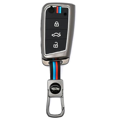 Premium Metal Key Cover Compatible with T-ROC, Tiguan, New Jetta Taigun Flip Key