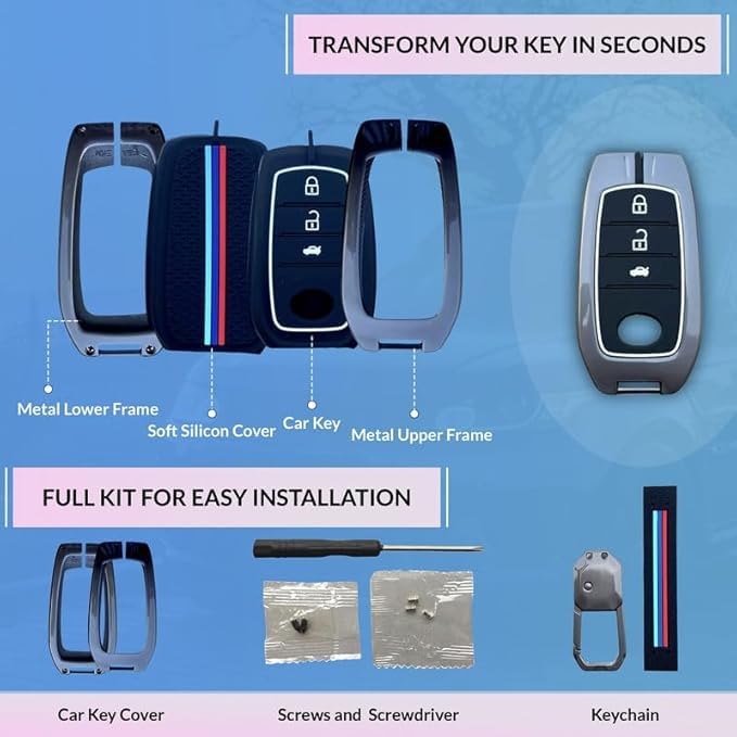 Premium Metal Alloy Car Key Cover | Compatible with Toyota Fortuner | Fortuner Legender | Innova Hycross | Invicto 3 Button Smart Key