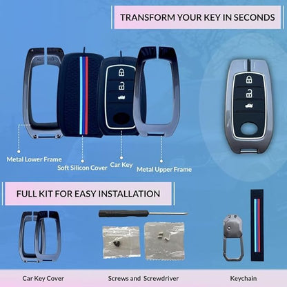 Premium Metal Alloy Car Key Cover | Compatible with Toyota Fortuner | Fortuner Legender | Innova Hycross | Invicto 3 Button Smart Key