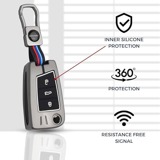 Premium Metal Key Cover Compatible with T-ROC, Tiguan, New Jetta Taigun Flip Key