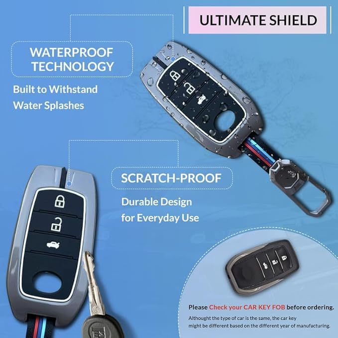 Premium Metal Alloy Car Key Cover | Compatible with Toyota Fortuner | Fortuner Legender | Innova Hycross | Invicto 3 Button Smart Key