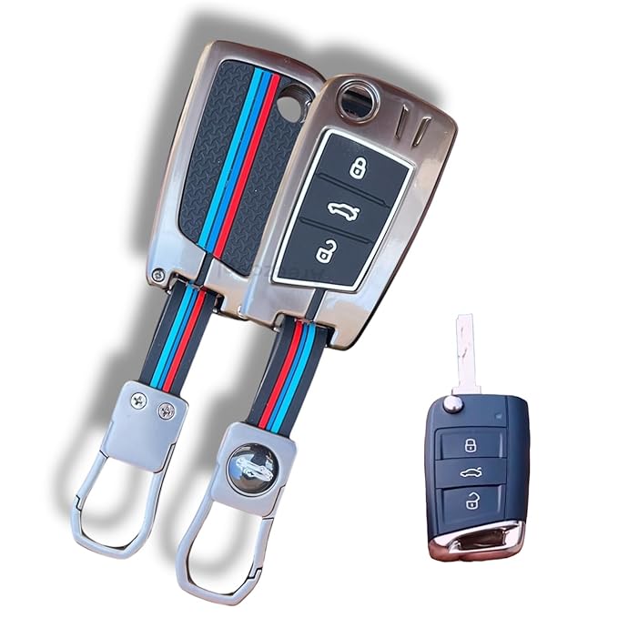 Premium Metal Key Cover Compatible with T-ROC, Tiguan, New Jetta Taigun Flip Key