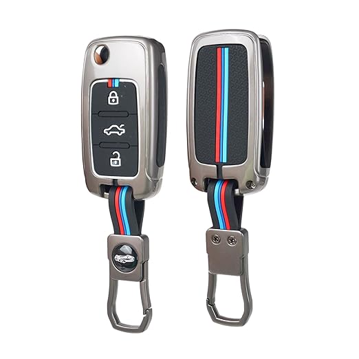 Premium Metal Alloy Key Cover for Skoda and Volkswagen - Polo Vento Jetta Ameo Passat and Skoda Rapid Laura Superb Octavia Fabia Yeti 3 Button Flip Key