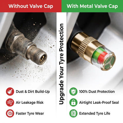 Car Tyre Pressure Indicator Valve Caps for Bikes & Cars Visual Air Pressure Alert (Green/Yellow/Red) Leak-Proof Design Universal Fit (Pack of 4)