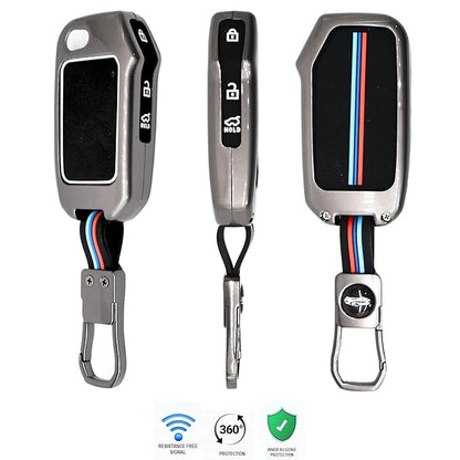 Premium Metal Silicon Car Key Cover Compatible With Kia Kia Seltos HTE, Sonet HTE, Carens Premium, Prestige 3 Button Flip Key