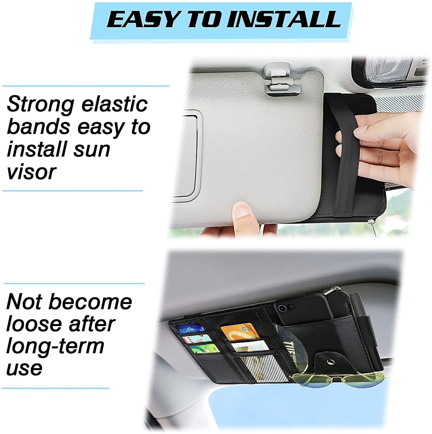 Car Visor Organizer Sun Visor Organizer for Car Pens, Sunglasses and Document Pockets (Black) zeetas