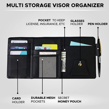 Car Visor Organizer Sun Visor Organizer for Car Pens, Sunglasses and Document Pockets (Black) zeetas