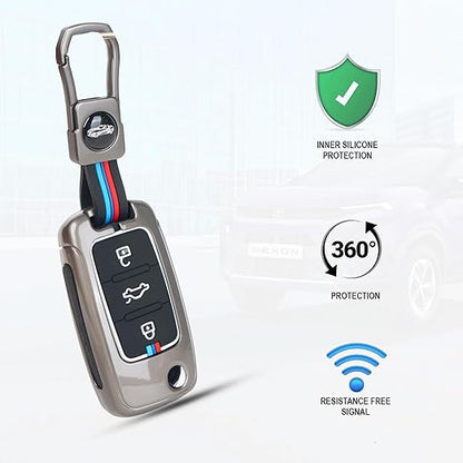 Premium Metal Alloy Key Cover for Skoda and Volkswagen - Polo Vento Jetta Ameo Passat and Skoda Rapid Laura Superb Octavia Fabia Yeti 3 Button Flip Key