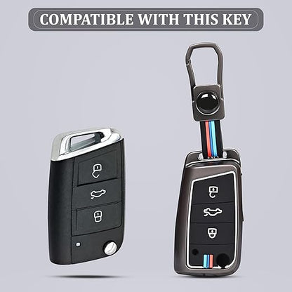 Premium Metal Key Cover Compatible with T-ROC, Tiguan, New Jetta Taigun Flip Key