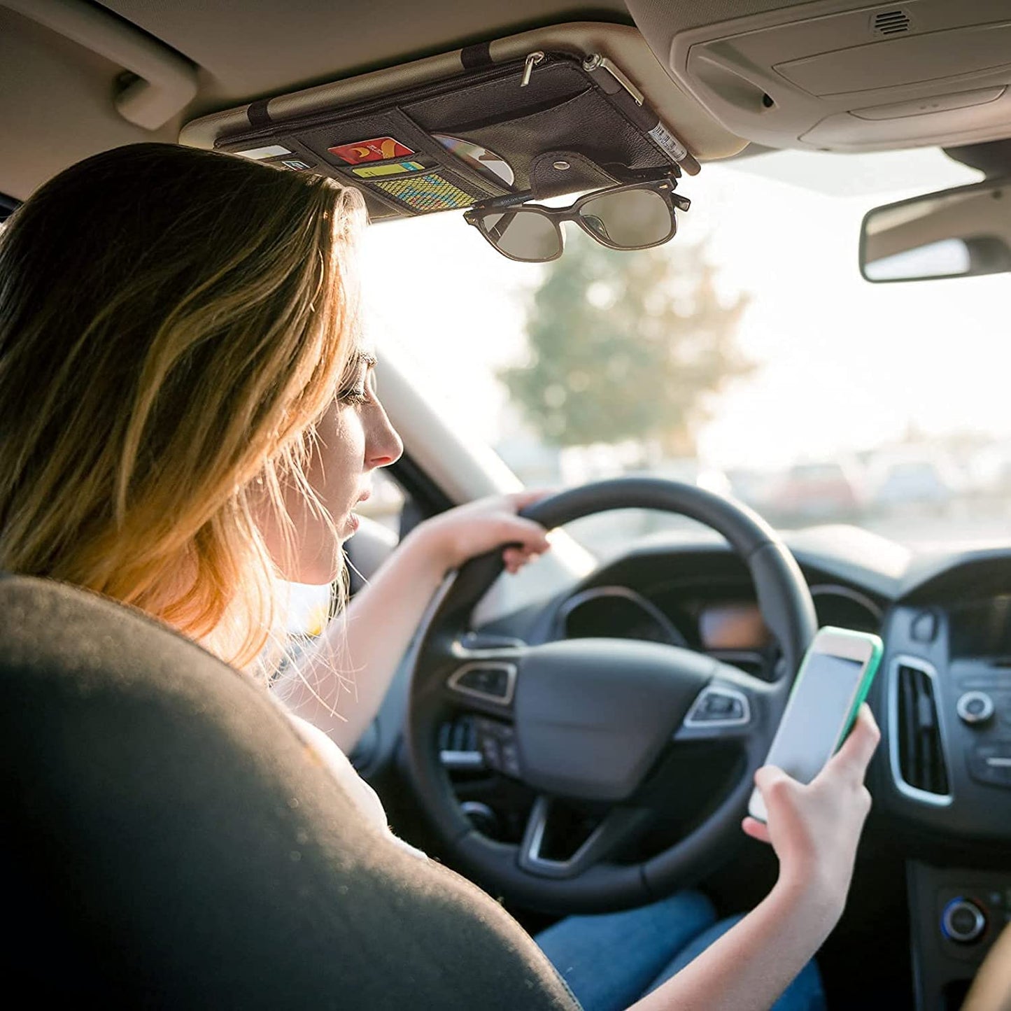 Car Visor Organizer Sun Visor Organizer for Car Pens, Sunglasses and Document Pockets (Black) zeetas