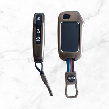 Premium Metal Silicon Car Key Cover Compatible With Kia Kia Seltos HTE, Sonet HTE, Carens Premium, Prestige 3 Button Flip Key