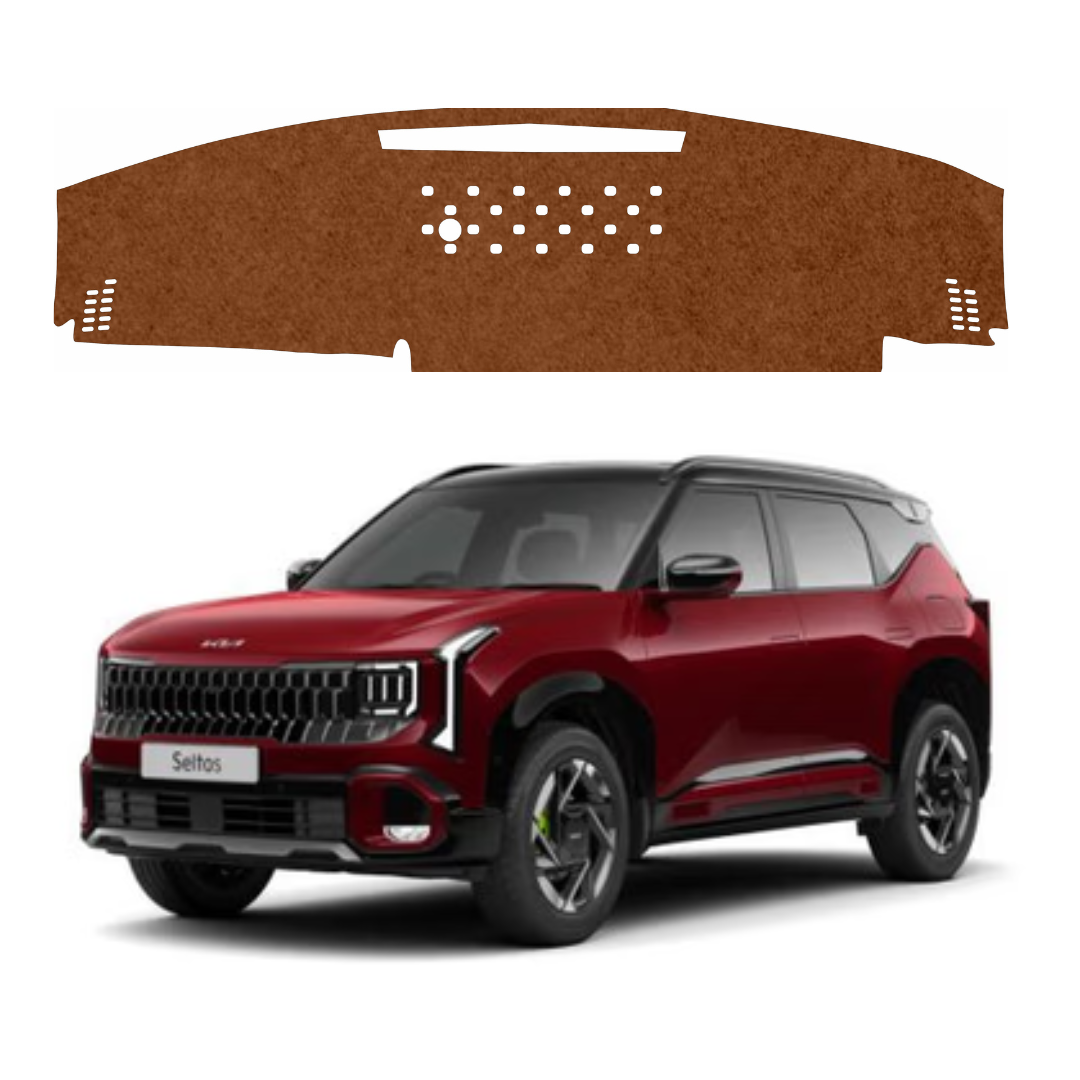 ZEETAS Kia Seltos 2025-2026 Car Dashboard Cover Brown Color Custom Fit Anti-Slip UV Protection Dashboard Mat