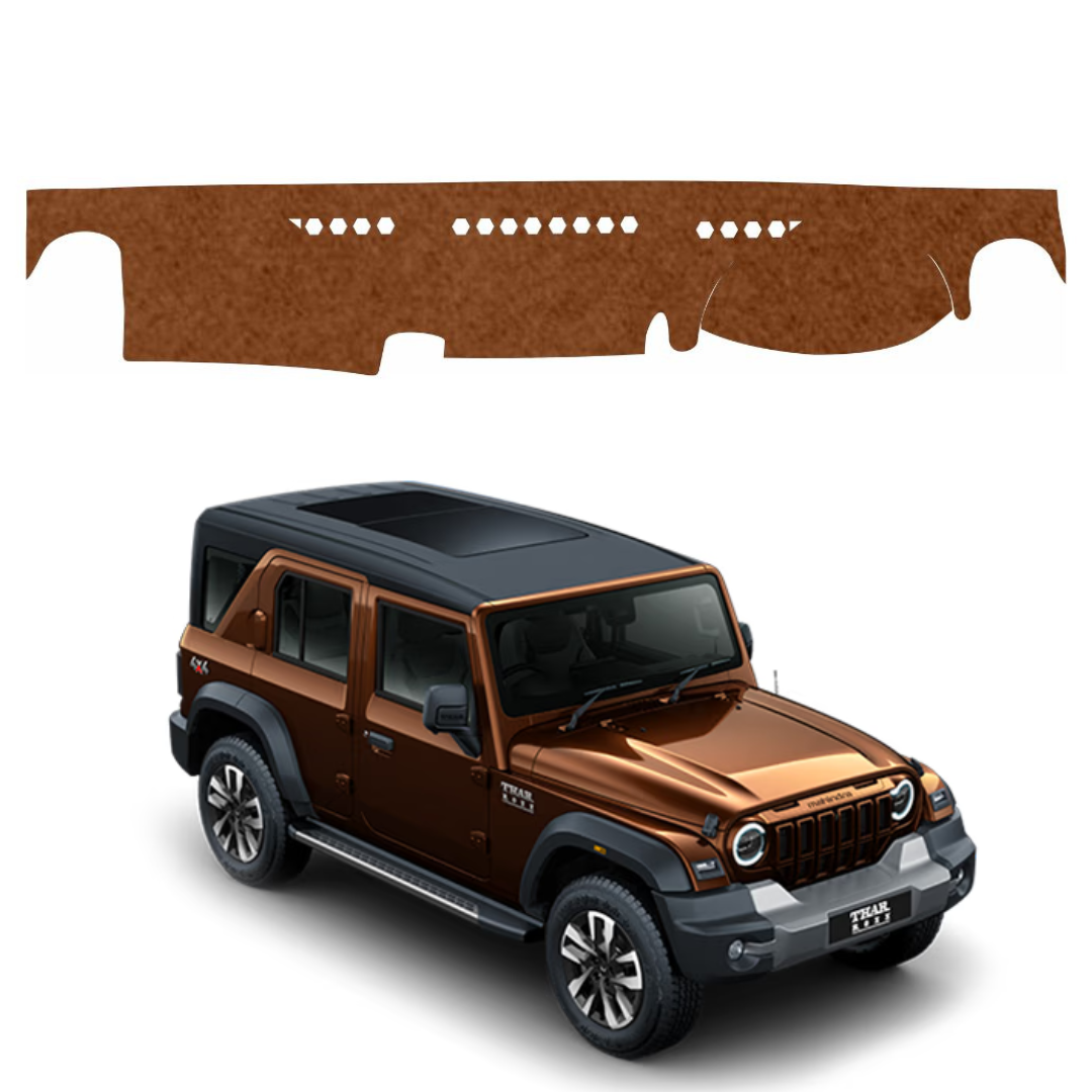 ZEETAS Mahindra Thar Roxx 2024 To 2026 Car Dashboard Cover Brown Color Custom Fit Anti-Slip UV Protection Dashboard Mat