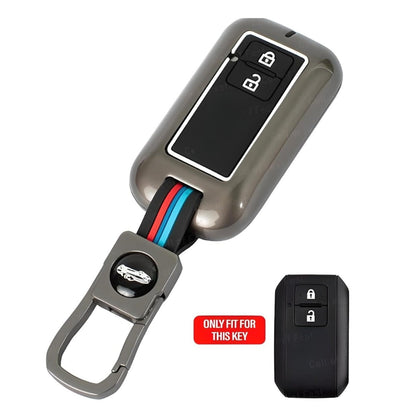 Premium Metal Key Cover for Suzuki Swift, Dzire, Ertiga, Grand Vitara, Celerio, Brezza, Fronx, Jimny, Ignis, Urban Cruiser, Rumion, Hyryder, E-Vitara 2 Button Smart Key with Keychain