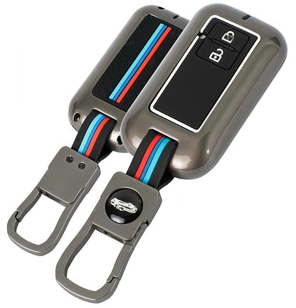 Premium Metal Key Cover for Suzuki Swift, Dzire, Ertiga, Grand Vitara, Celerio, Brezza, Fronx, Jimny, Ignis, Urban Cruiser, Rumion, Hyryder, E-Vitara 2 Button Smart Key with Keychain