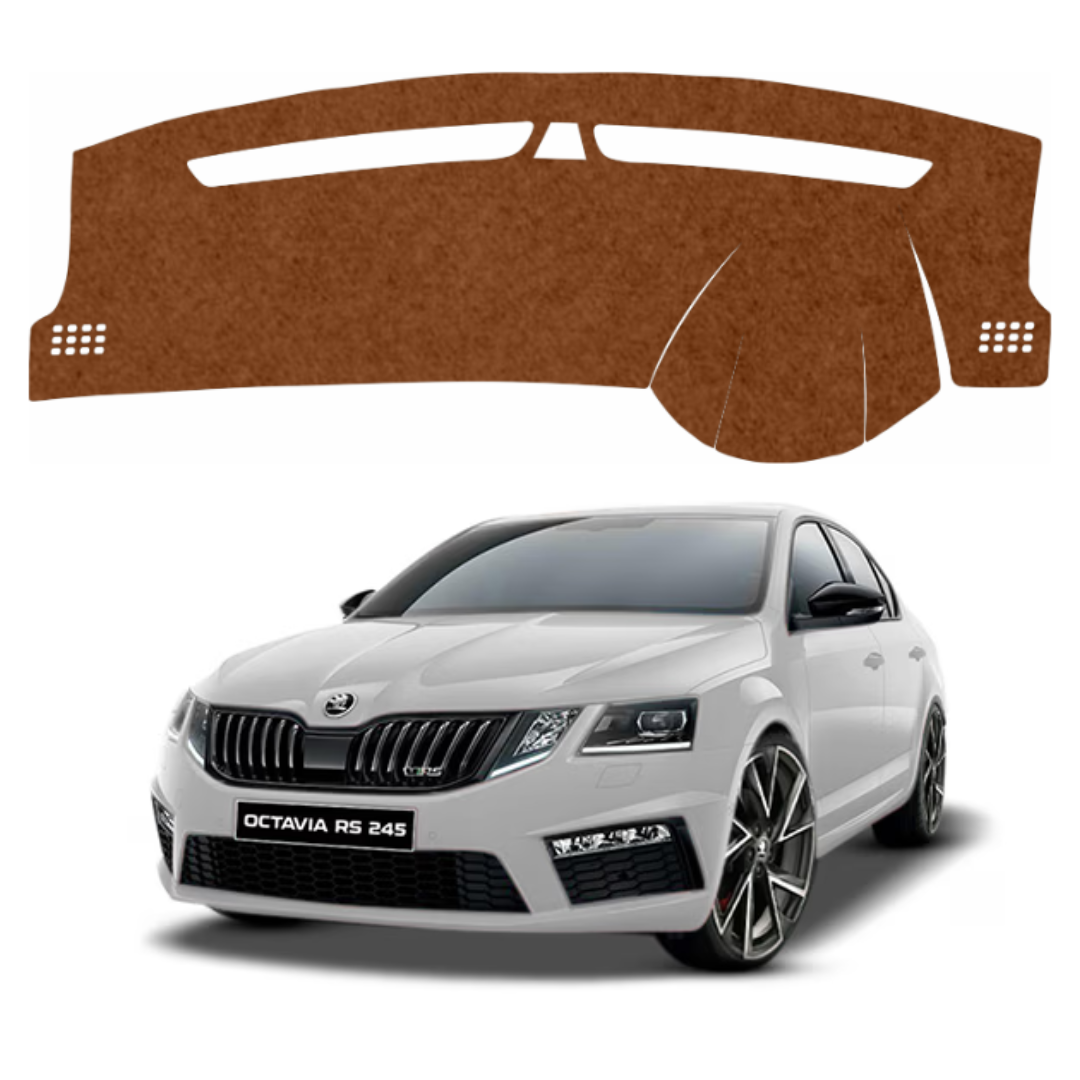 ZEETAS Skoda Octavia 2015-2021 Car Dashboard Cover Brown Color Custom Fit Anti-Slip UV Protection Dashboard Mat