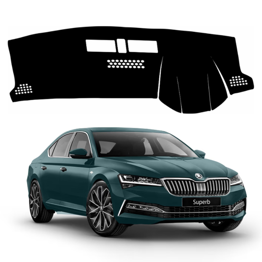 ZEETAS Skoda Superb 2016-2023 Car Dashboard Cover Black Color Custom Fit Anti-Slip UV Protection Dashboard Mat