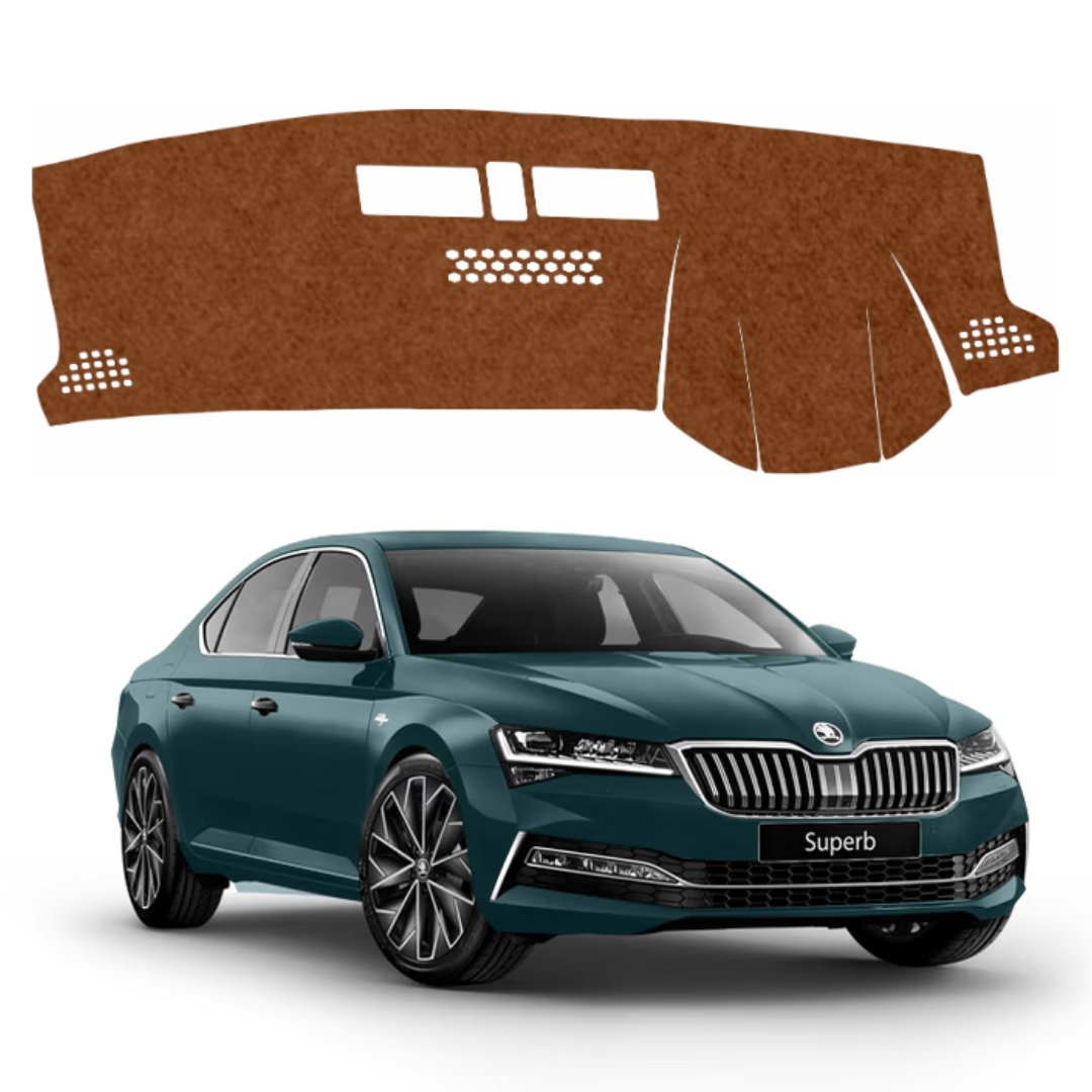 ZEETAS Skoda Superb 2016-2023 Car Dashboard Cover Brown Color Custom Fit Anti-Slip UV Protection Dashboard Mat