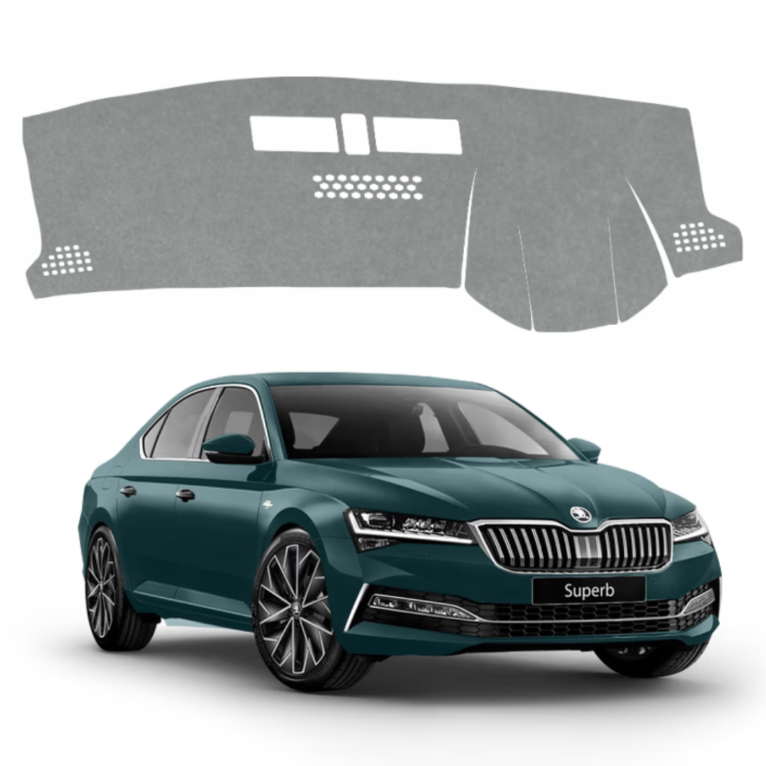 ZEETAS Skoda Superb 2016-2023 Car Dashboard Cover Grey Color Custom Fit Anti-Slip UV Protection Dashboard Mat