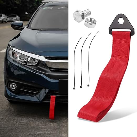 ZEETAS Racing Tow Belt & Strap TRD Racing Premium RED Universal for All Cars Front & Rear Tow Strap/Tow Hook Towing Belt.