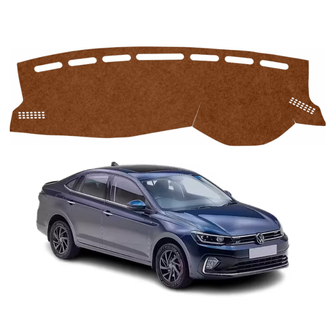 ZEETAS Volkswagen Virtus 2022 To 2026 Car Dashboard Cover Brown Color Custom Fit Anti-Slip UV Protection Dashboard Mat